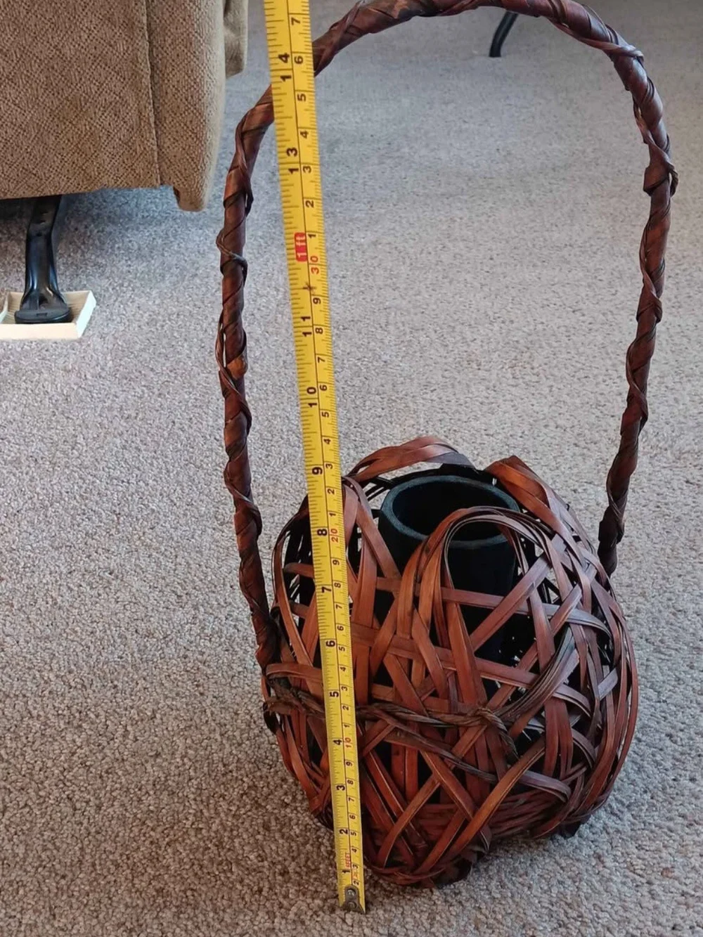 Antique Japanese Hanakago Bamboo Basket Ikebana With Handle